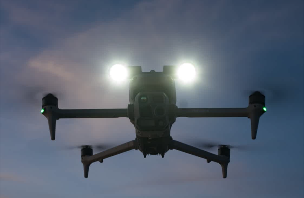 Drone in flight during thermal search